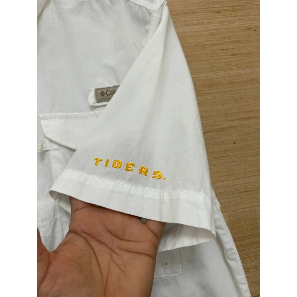 Columbia PFG LSU Tigers Fishing Shirt Mens Youth XL White Short Sleeve Button Up